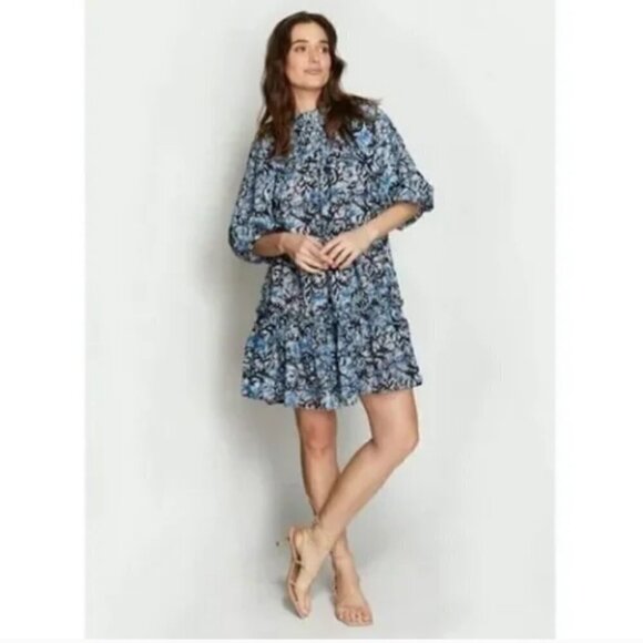 NEW Anthropologie Love the Label Andrea Blue Puff Sleeve Mini Dress - Picture 1 of 15